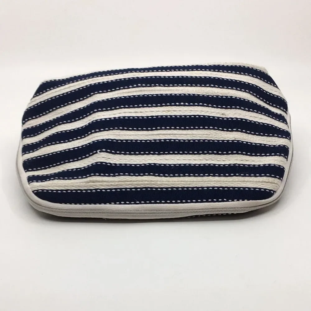 Oscar de la Renta Navy Blue and Cream Striped Padded Makeup / Cosmetic Bag
